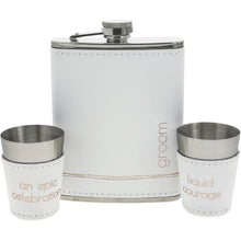 Load image into Gallery viewer, GROOM ONE 8 OZ FLASK & TWO 1.5 OZ SHOT GLASSES IN A GIFT BOX