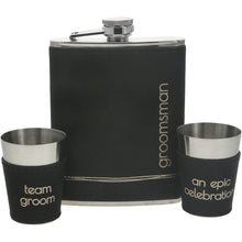 Load image into Gallery viewer, Groomsman One 8 oz Flask & Two 1.5 oz Shot Glasses in a Gift Box