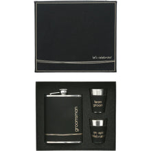 Load image into Gallery viewer, Groomsman One 8 oz Flask & Two 1.5 oz Shot Glasses in a Gift Box