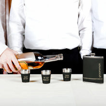 Load image into Gallery viewer, Groomsman One 8 oz Flask & Two 1.5 oz Shot Glasses in a Gift Box