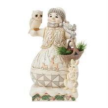Load image into Gallery viewer, White Woodland Snowman With Basket Figurine by Jim Shore Heartwood Creek