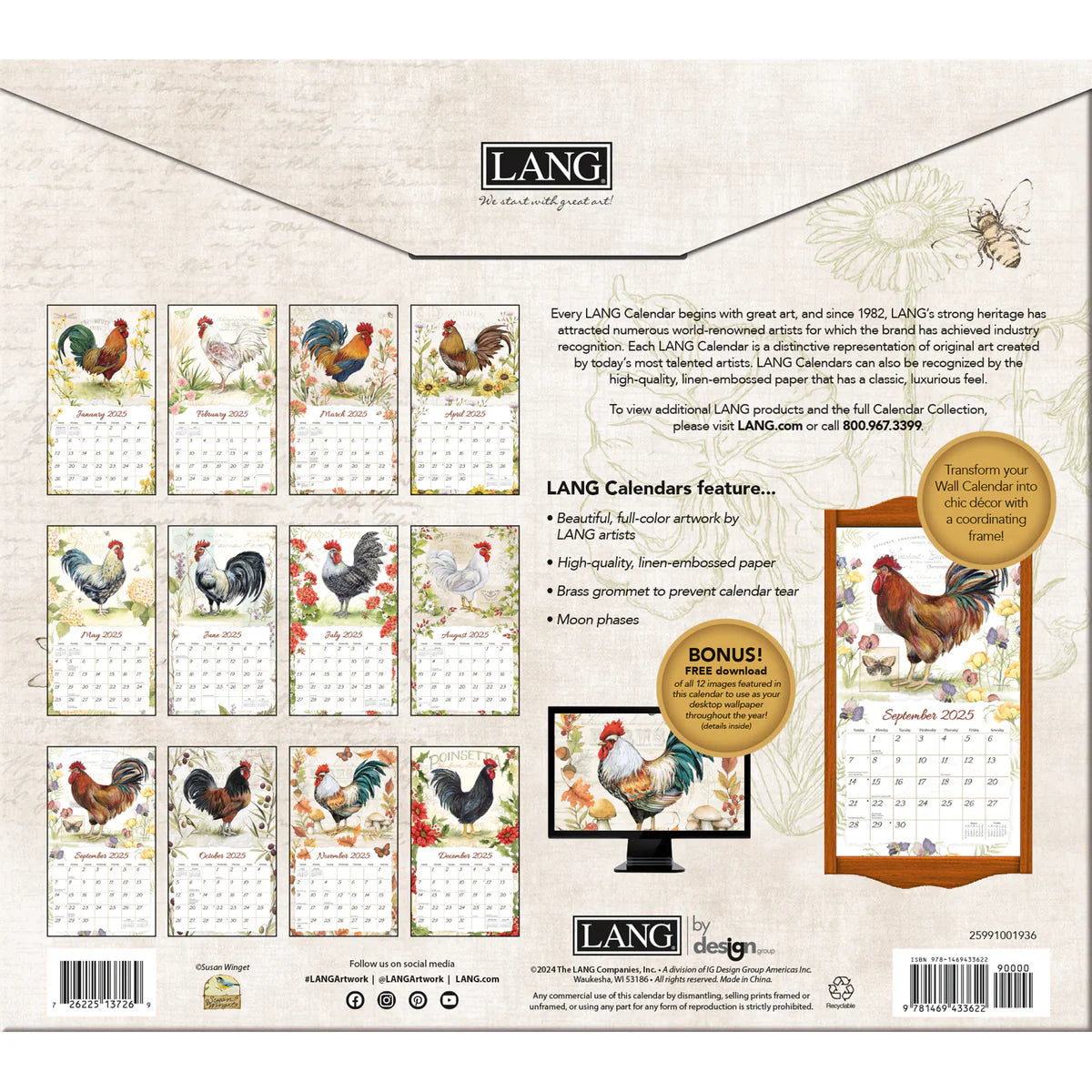 Proud Rooster 2025 LANG Deluxe Wall Calendar Hallmark Timmins