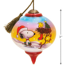 Load image into Gallery viewer, Peanuts® Ne'Qwa Art® Snoopy and Woodstock Hand-Painted Glass Hallmark Ornament