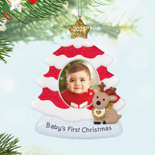 Load image into Gallery viewer, Baby's First Christmas Red and White Tree 2025 Photo Frame Ornament