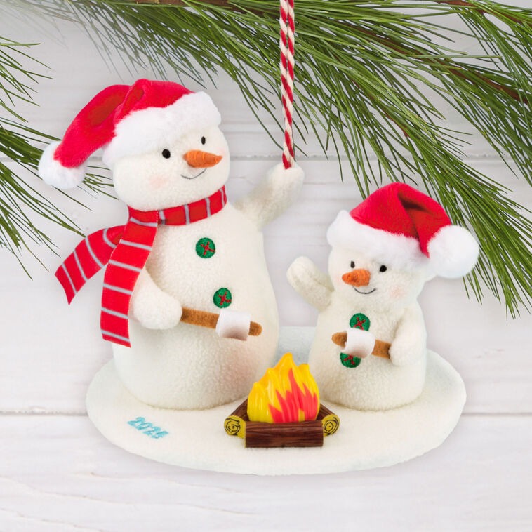 Roasting Marshmallows Snowmen 2025 Fabric Hallmark Ornament &ndash