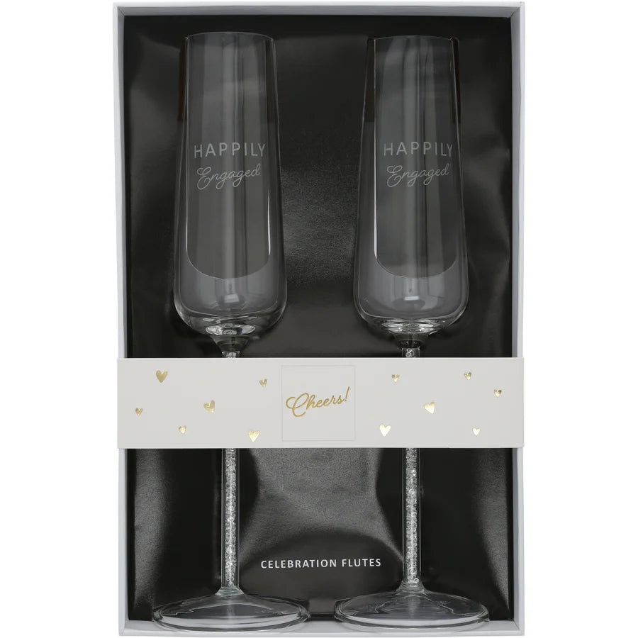 ENGAGED GIFT BOXED 7 OZ GLASS TOASTING FLUTE SET