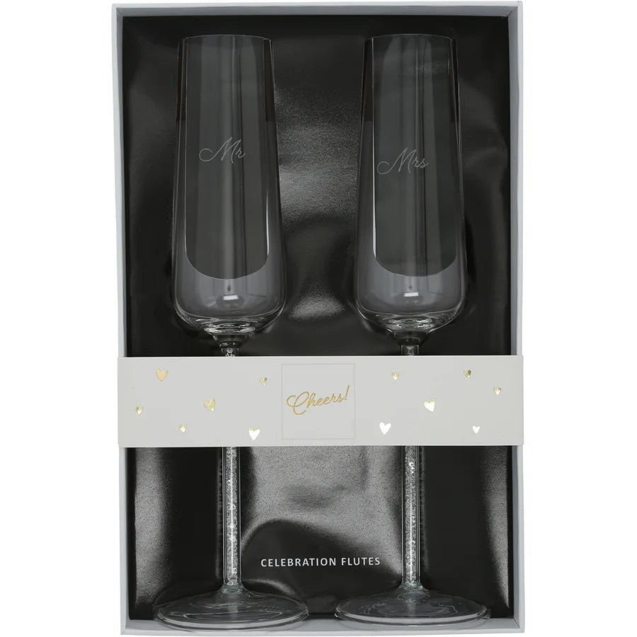 MR. & MRS. GIFT BOXED 7 OZ GLASS TOASTING FLUTE SET