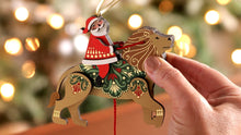 Load image into Gallery viewer, Pull-String Lion With Santa Wood Ornament - Hallmark Timmins

