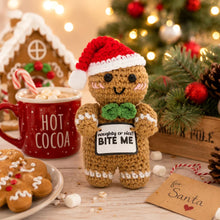 Load image into Gallery viewer, Gingerbread Crocheted Mini – Naughty or Nice? Bite Me! Holiday Figure
