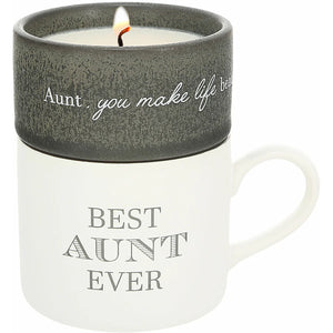 AUNT STACKING MUG AND CANDLE SET 100% SOY WAX SCENT: TRANQUILITY