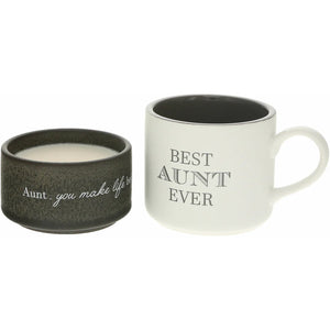 AUNT STACKING MUG AND CANDLE SET 100% SOY WAX SCENT: TRANQUILITY