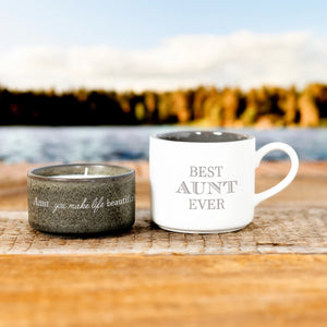 AUNT STACKING MUG AND CANDLE SET 100% SOY WAX SCENT: TRANQUILITY