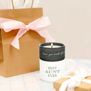 AUNT STACKING MUG AND CANDLE SET 100% SOY WAX SCENT: TRANQUILITY