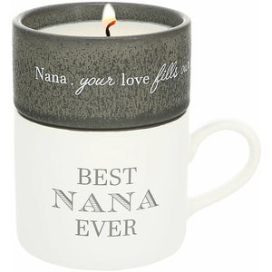 NANA STACKING MUG AND CANDLE SET 100% SOY WAX SCENT: TRANQUILITY