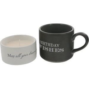 BIRTHDAY STACKING MUG AND CANDLE SET 100% SOY WAX SCENT: TRANQUILITY