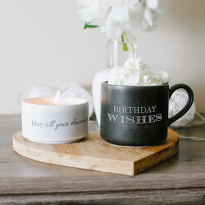 BIRTHDAY STACKING MUG AND CANDLE SET 100% SOY WAX SCENT: TRANQUILITY