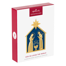Load image into Gallery viewer, God So Loved the World Nativity Metal Ornament
