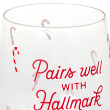 Load image into Gallery viewer, Hallmark Channel Pairs Well With Hallmark Movies Stemless Wine Glass, 14.5 oz.
