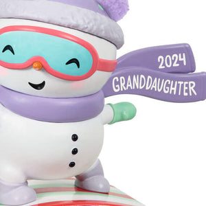 Granddaughter Snowboarding Snowman 2024 Ornament