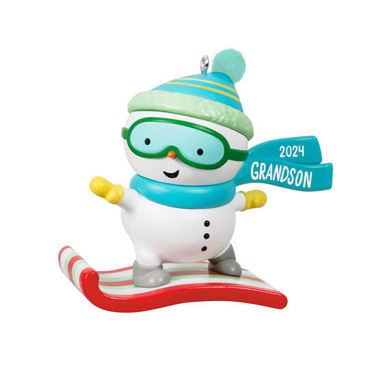 Grandson Snowboarding Snowman 2024 Ornament