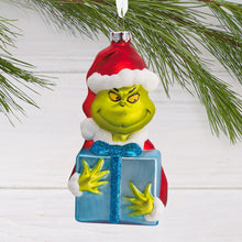 Load image into Gallery viewer, Dr. Seuss&#39;s How the Grinch Stole Christmas!™ Grinch With Present Blown Glass Hallmark Ornament
