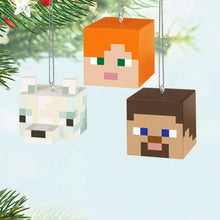 Load image into Gallery viewer, Mini Minecraft Alex, Steve and Arctic Fox Ornaments, Set of 3
