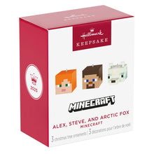 Load image into Gallery viewer, Mini Minecraft Alex, Steve and Arctic Fox Ornaments, Set of 3
