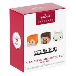 Mini Minecraft Alex, Steve and Arctic Fox Ornaments, Set of 3