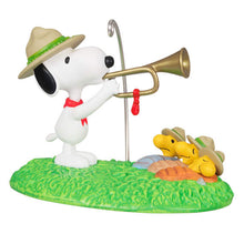 Load image into Gallery viewer, The Peanuts® Gang Beagle Scouts 50th Anniversary Rise and Shine! Ornament and Pin, Set of 2
