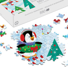 Load image into Gallery viewer, Playful Penguins Season&#39;s Sleddings 550-Piece Jigsaw Puzzle
