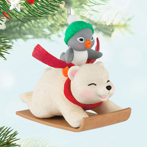 Snowball and Tuxedo Sledding Sidekicks Ornament