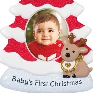Baby's First Christmas Red and White Tree 2025 Photo Frame Ornament