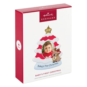 Baby's First Christmas Red and White Tree 2025 Photo Frame Ornament