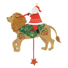 Load image into Gallery viewer, Pull-String Lion With Santa Wood Ornament - Hallmark Timmins
