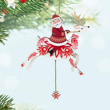 Load image into Gallery viewer, Pull-String Reindeer With Santa Wood Ornament
