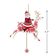 Load image into Gallery viewer, Pull-String Reindeer With Santa Wood Ornament
