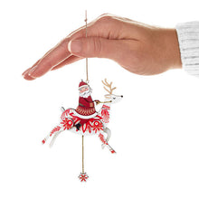 Load image into Gallery viewer, Pull-String Reindeer With Santa Wood Ornament
