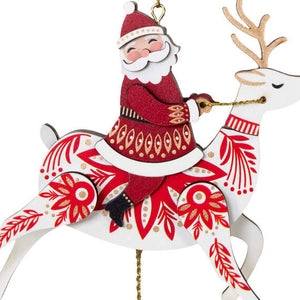 Pull-String Reindeer With Santa Wood Ornament