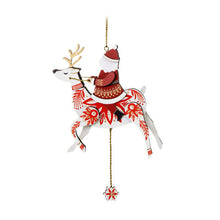 Load image into Gallery viewer, Pull-String Reindeer With Santa Wood Ornament
