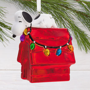 Peanuts® Snoopy on Holiday Doghouse Blown Glass Hallmark Ornament