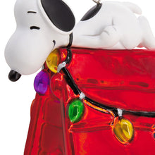 Load image into Gallery viewer, Peanuts® Snoopy on Holiday Doghouse Blown Glass Hallmark Ornament
