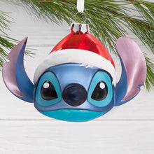 Load image into Gallery viewer, Disney Lilo &amp; Stitch in Santa Hat Blown Glass Hallmark Ornament

