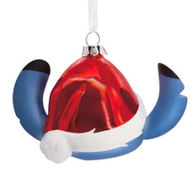 Load image into Gallery viewer, Disney Lilo &amp; Stitch in Santa Hat Blown Glass Hallmark Ornament
